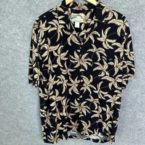 Paradise Found Other - Vintage Paradise Found Hawaiian Shirt Mens Large Black Palm Trees Beach Vacation